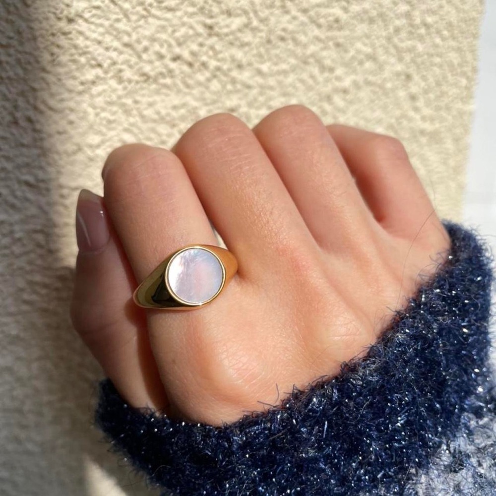18K Gold Plated Mother of Pearl Signet Ring